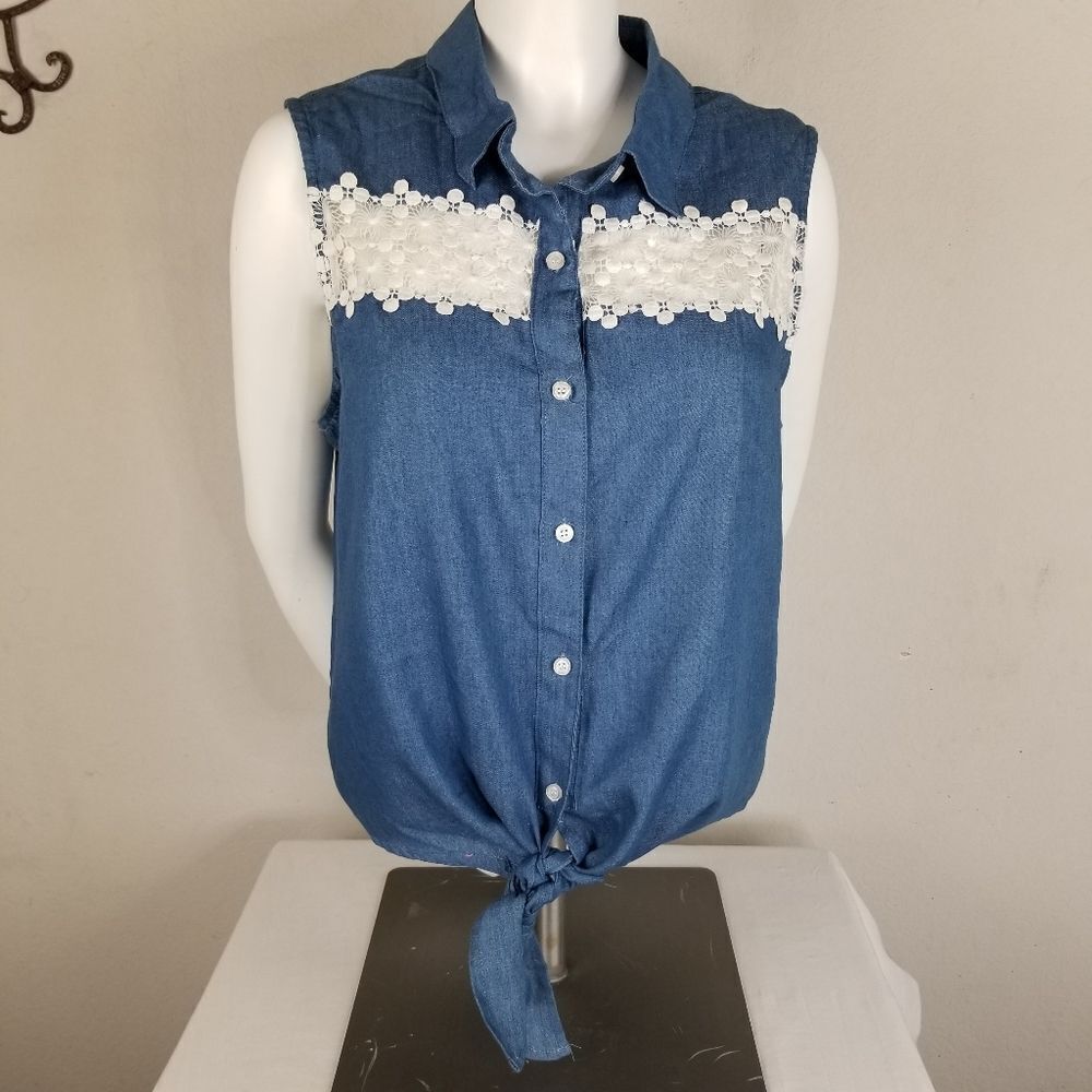 Toto Collection Button‎ Front Collared Tie Front Light Blue Shirt Size 1X